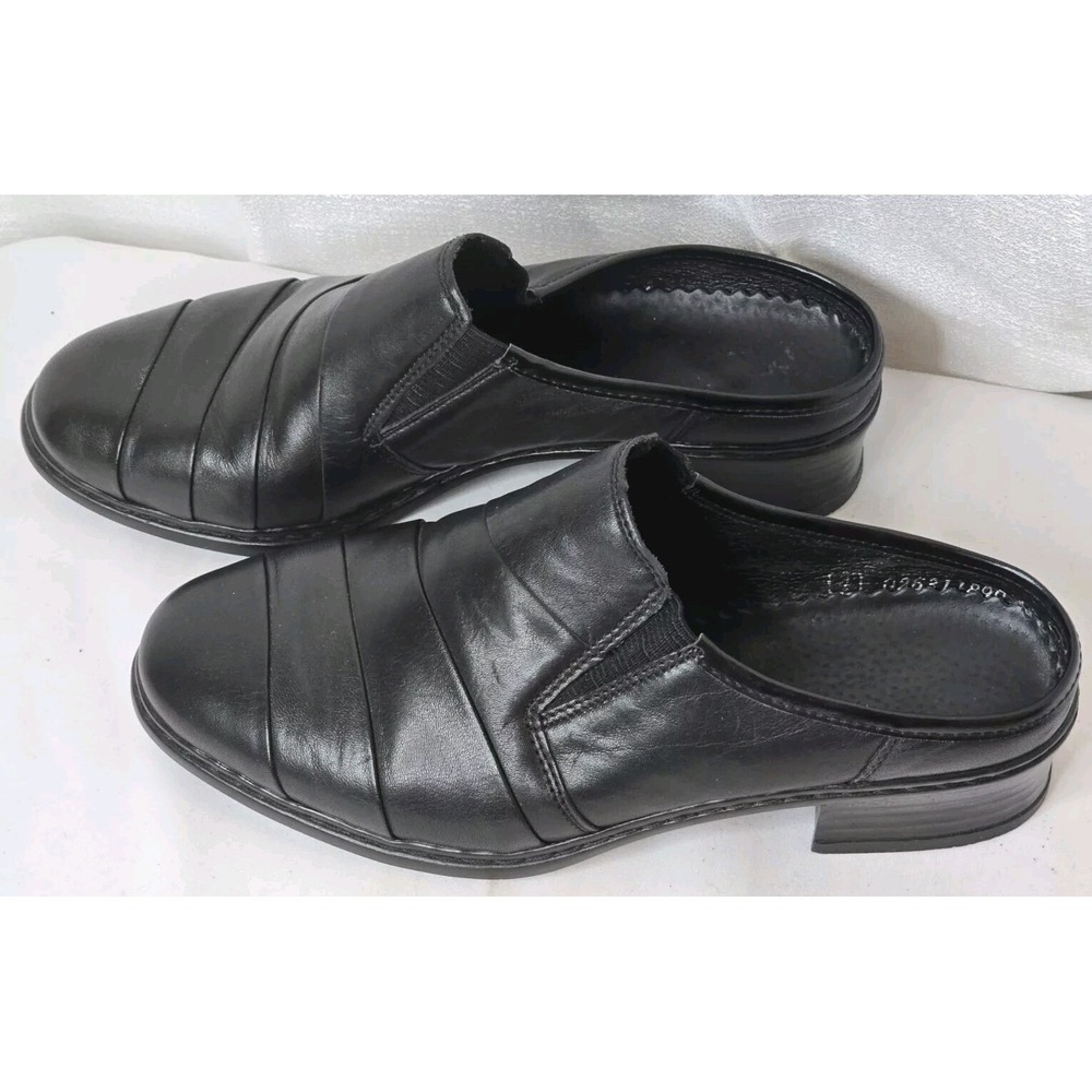 Rieker Antistress Black Leather Slip On Mules Clogs Shoes Womens 4 (EU 37)